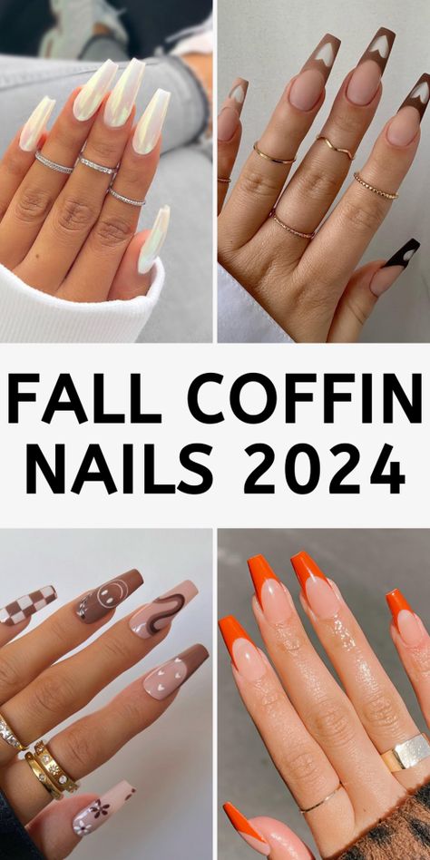 23 Fall Coffin Nails 2024: Stunning Designs to Elevate Your Autumn Style Fall Nail Designs Autumn Classy Coffin, Fall Nails Ideas Acrylic Coffin Short, Fall Nails 2024 Coffin, Autumn Coffin Nail Ideas, Coffin Nails Fall 2024, Coffin Fall Nail Ideas, Fall Nail Coffin Designs, September Nails Coffin, French Nails Fall Design