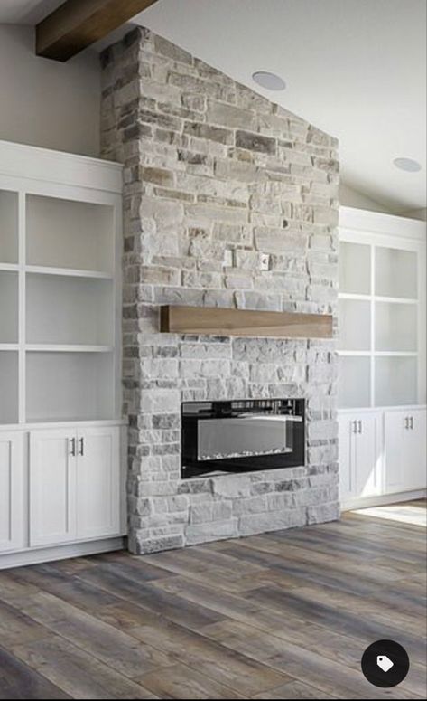 Built In Fireplace And Tv Diy Stone, Not Centered Fireplace Living Room, Overgrout Fireplace, Backyard Tv Ideas, Stone Fireplace With Built Ins, Stone Fireplace Floor To Ceiling, Limewash Fireplace, Backyard Tv, Fireplace Alcove