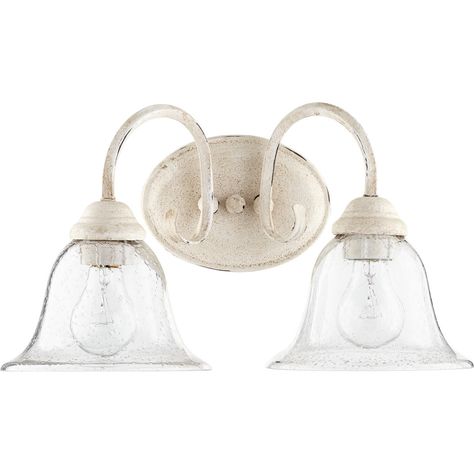 Traditional Cameron Vanity Light - 2 Light - Shades of Light Quorum Lighting, French Country Bathroom, Vanity Light Fixtures, Country Bathroom, Glass Vanity, White Vanity, Glass Bathroom, Bath Light, Bath Vanity Lighting