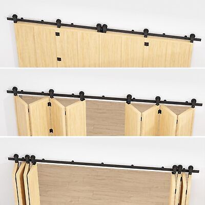 CCJH 5-20FT Bifold Sliding Barn Door Hardware Track Kit Modern for 2/4/8 Doors | eBay Loft Bifold Doors, Door Saving Space, Accordian Barn Doors, Alternative To Accordion Doors, Fold Doors Interior, Rolling Door Ideas, Closet Door Ideas For Small Spaces, Bifold Sliding Barn Doors, Diy Bifold Barn Doors