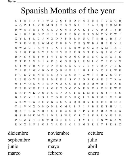 Spanish Word Search Free Printable, Spanish Worksheets For Kids Printables, Spanish Months Of The Year, Spanish Months, Spanish Class Activities, Spanish Word Search, Spanish Question Words, Easy Word Search, Spanish Notes