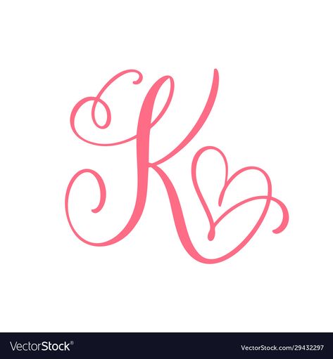 Letter K Calligraphy, K Calligraphy, Floral Monogram Letter, Page Decoration, Love Sign, Floral Monogram, Letter K, Heart Logo, Valentine Card