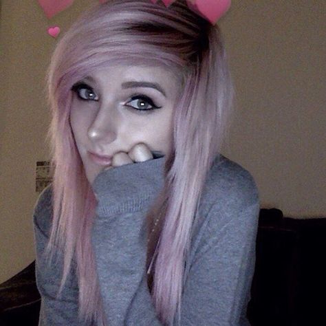 "Baby, come cuddle with meeee." I whine. "It's that time of month." I pout.-Alex Emo Scene Girls, Indie Scene Hair, Alex Dorame, Indie Scene, Lilac Hair, Long Gray Hair, Emo Hair, Scene Girls, Scene Hair