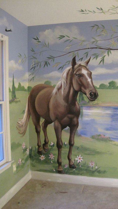 Horse Themed Bedrooms, Horse Mural, Horse Bedroom, Horse Room, Murals For Kids, Horses Theme, Painting Room, Horse Diy, Mural Ideas