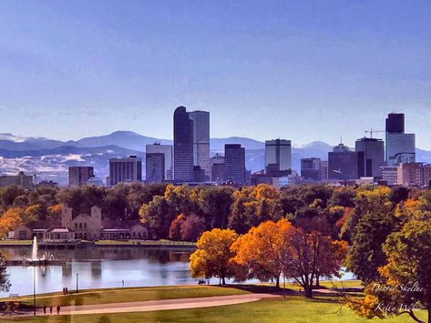 Photo by Kelly Weber Denver skyline. Denver City Skyline, Denver Colorado Photography, Denver Colorado Skyline, Denver Mountains, City Scape Painting, Denver Skyline, Swiss Mountains, Mountain Lions, Sticker Inspo