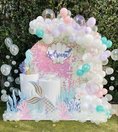 Mairmaid Birthday Decoration, Mermaid Decorations Party, Mermaid Slumber Party, Barbie Mermaid Birthday Party, Pastel Mermaid Party, Mermaid Birthday Party Decorations Diy, Mermaid Table Decorations, Mermaid Theme Cake, Birthday Party Paper Decorations