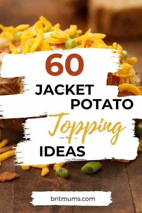 Here are 60 jacket potato filling ideas for the perfect jacket potato! It includes healthy ideas, vegan suggestions, Slimming World recipes and of course tuna and sweet corn! Check it out there will be something that you will love. Baked Potato Fillings Vegetarian, Vegetarian Jacket Potato Fillings, Jacket Potato Bar, Jacketed Baked Potato, Healthy Jacket Potato Fillings, Loaded Jacket Potato, Jacket Potato Toppings, Potato Jacket Recipes, Jack Potato Recipes