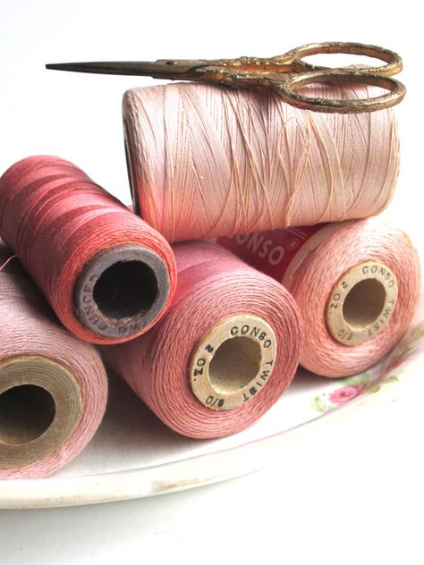 Sewing Aesthetic, Sewing Photography, Spools Of Thread, Vintage Sewing Notions, Thread & Yarn, Thread Spools, Tickled Pink, Sewing Items, Everything Pink