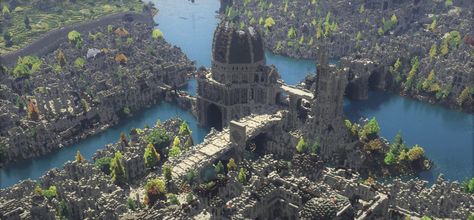 Minecraft Middle Earth: Osgiliath Minecraft Map Minecraft Walled Village, Lotr Minecraft, Minecraft Middle Earth, Lotr Gondor, Minecraft Wall, Fox Mccloud, Minas Tirith, Map Minecraft, Minecraft Blocks