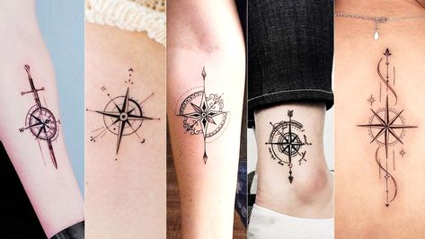 Traditional Compass Tattoo, Compass Tattoo Ideas, Anchor Compass Tattoo, Feminine Compass Tattoo, Compass Tattoo Meaning, Small Compass Tattoo, Simple Compass Tattoo, Geometric Compass, Brown Tattoo