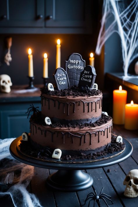 Get ready to wow your guests with these 11 spooky cake ideas perfect for Halloween! From haunted house designs to creepy critters, you’ll find inspiration to make your Halloween party unforgettable. These creative cake concepts will delight both kids and adults alike as you bake up fearsome delights that add a festive atmosphere to your celebration. Explore unique decoration tips, fun flavors, and easy recipes that are sure to impress your Halloween crowd and satisfy sweet cravings! Halloween Cake Display, Halloween Cake Contest Ideas, Grave Yard Cake Ideas, Halloween Cake Inspiration, Halloween Layer Cake, Creepy Halloween Cakes, Scary Cake Ideas, Chocolate Halloween Cake, Easy Halloween Birthday Cakes