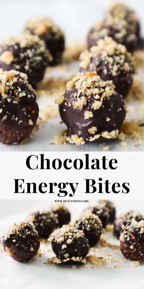 Enjoy these antioxidant double chocolate energy bites for an easy healthy snack or a quick no bake chocolate dessert that you can easily meal prep on the weekend. Chocolate Energy Bites, No Bake Chocolate Desserts, Healthy Chocolate Snacks, Easy Healthy Snack, Beauty Bites, Food Guilt, Breakfast Bites, Protein Bites, Chocolate Snacks