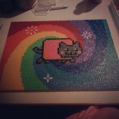 Nyan Cat Pixel, Meaty Beads, Peter Beads, Melts Beads, Nya Cat, Pixel Kawaii, Cat Pixel Art, Cat Themed Birthday Party, Perler Creations