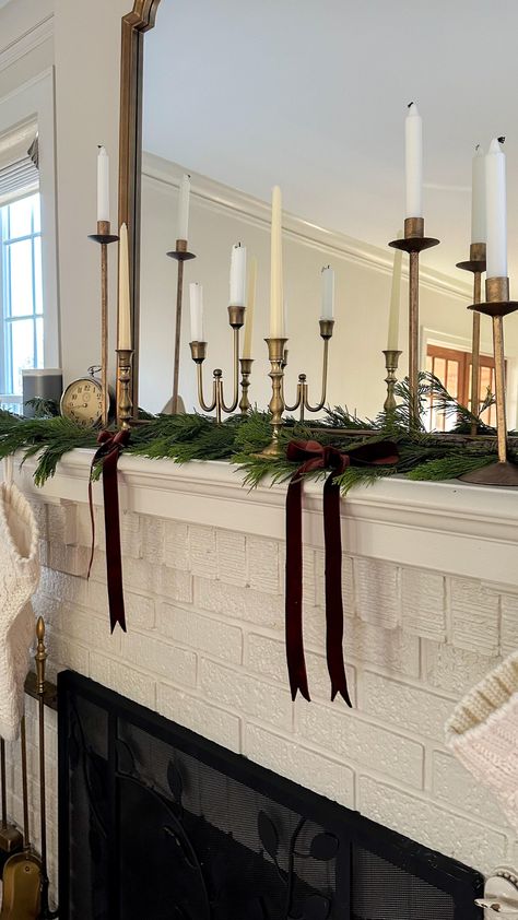 Sneak a peek into our holiday decor. I wanted to keep things pretty neutral (surprise!), natural and simple.  Photo by 13th Avenue Interiors l Leah Garczynski Christmas Decor On Mantle, No Garland Christmas Mantle, Christmas Garland Over Mirror, Christmas Mantle Decor With Mirror, Minimal Christmas Mantle, Side Board Christmas Decor, Simple Christmas Mantle Decor, Christmas Mantel Decorating Ideas Simple, Simple Christmas Mantle