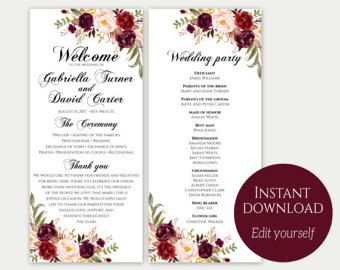 Wedding Program Template, Ceremony Template, Wedding Program Printable, Order Of Ceremony, Editable Wedding Program, Download PDF, Marsala Wedding Program Template Free, Ceremony Template, Wedding Reception Program, Printable Wedding Program Template, Programs Wedding, Wedding Program Design, Ceremony Program Template, Wedding Ceremony Programs Template, Printable Wedding Programs