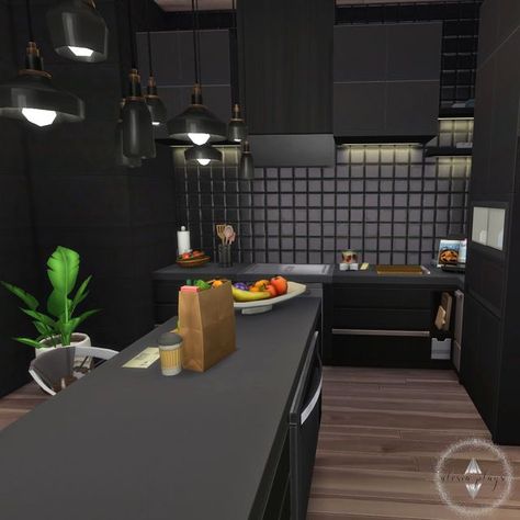 Alesia | Sims 4 builder on Instagram: "black modern kitchen 🖤 step into the sleek elegance of black kitchen design, where modern meets timeless. embrace the harmony of wood accents and te refreshing touch of vibrant greenery. 🌿 #blackkitchens #moderndesign #noccart by xXSarina_27xX (EA ID) #thesims4 #sims4 #ts4 #simstagram #showusyourbuilds #simmersdigest #sims4building #sims4house #thesims4interior #sims4creations #simscommunity #sims4builder #sccregram #simtimes #sims4promotion #sims4builds #simstagram #simmer" Sims 4 Modern Kitchen, Black Kitchen Design, Black Modern Kitchen, Black Kitchen, The Sims4, Black Kitchens, Wood Accents, Modern Kitchen, Sims 4