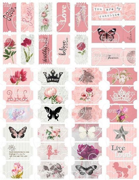 Pink Journal Stickers Printable, Cute Stickers Printable Journal Cards, Pink Aesthetic Stickers Printable, Pink Aesthetic Scrapbook, Pink Scrapbook Aesthetic, Pink Stickers Printable, Pink Stickers Aesthetic Printable, Vintage Design For Scrapbook, Brown Scrapbook