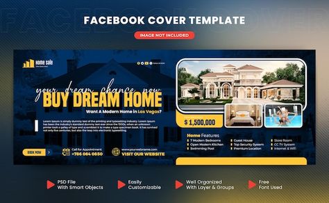 Real estate house and property facebook ... | Premium Psd #Freepik #psd #open-house #real-estate-facebook-cover #real-estate-cover #rent Real Estate Cover Design, Wall Branding, Real Estate Banner, Modern Homes For Sale, Estate House, Brochure Design Layout, Horizontal Design, Facebook Cover Design, Cafe Shop Design