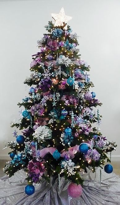 Purple Blue Christmas Tree, Periwinkle Christmas Tree, Pink Purple Blue Christmas Tree, Lavender Christmas Decorations, Blue And Purple Christmas Decor, Blue And Purple Christmas Tree, Lavender Christmas Tree, Christmas Tree Purple, Purple Christmas Tree Decorations