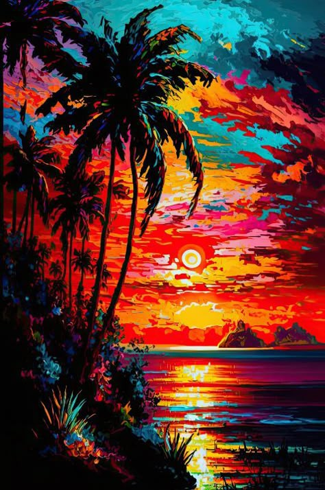 Tropical Landscape Art, Tropical Abstract Art, Fine Wallpaper, Cel Shading, Paradise Painting, Tropical Artwork, Paradise Art, 2560x1440 Wallpaper, Tropical Painting