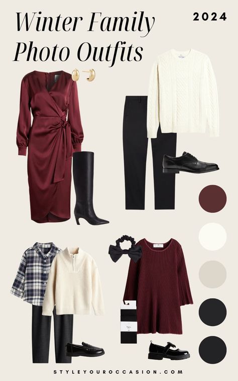 Classy Winter Family Photoshoot Outfits To Recreate in 2024 in 2024 Burgundy Photoshoot Family, Family Photo Christmas Outfits, Burgundy Family Photos, Burgundy Family Photos Outfit Ideas, Winter Family Outfits, Winter Family Photoshoot Outfits, Winter Family Photos Outfits, Family Photoshoot Outfit Ideas, Indoor Snow