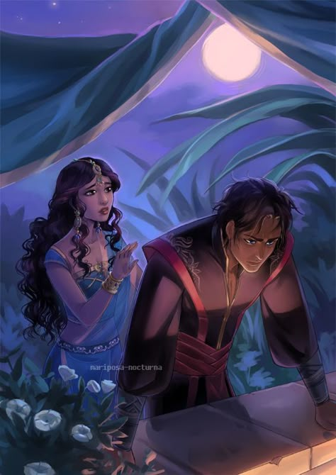 commission: Abyssiana and Kaveh by mariposa-nocturna The Wrath And The Dawn, Dessin Game Of Thrones, Renee Ahdieh, Arte Fantasy, The Dawn, Fan Book, Story Inspiration, Couple Art, Book Characters