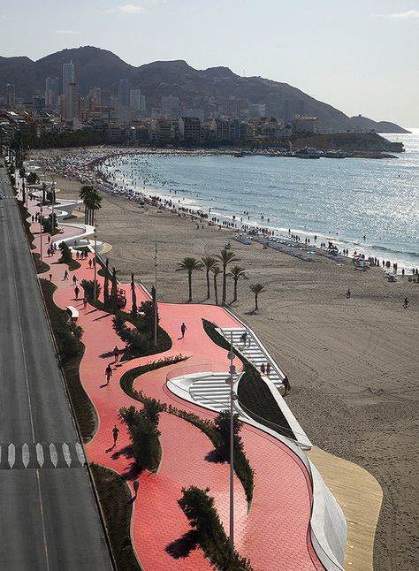 Benidorm Seafront / OAB Benidorm Spain, Spain Design, Public Space Design, Urban Landscape Design, Landscape And Urbanism, Landscape Architecture Design, Urban Park, Urban Furniture, Urban Architecture