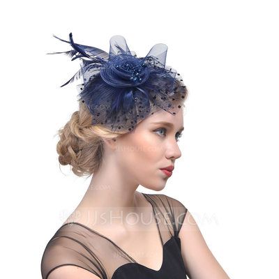 Ladies' Beautiful Cambric With Feather Fascinators Tea Hats, Black Fascinator, Feather Hair Clips, Headpiece Hairstyles, Tea Party Hats, Fascinator Headband, Feather Fascinators, Bridal Hair Flowers, Feather Headband