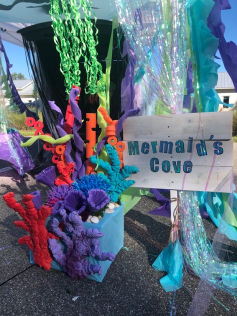 Pirate Mermaid Trunk Or Treat, Under The Sea Golf Cart Decorations, Mermaid Cove Trunk Or Treat, Ursula Trunk Or Treat Ideas, Little Mermaid Trunk Or Treat Ideas, Little Mermaid Trunk Or Treat, Mermaid Trunk Or Treat, Under The Sea Games, Mermaid Float