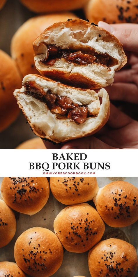 Bring authentic dim sum to your home with baked BBQ pork buns just like your favorite Chinese restaurant! Pork Bun Recipe, Bbq Pork Buns Recipe, Char Siu Bao Recipe, Bbq Pork Buns, Char Siu Bao, Siu Bao, Pork Bun, Meat Bun, Dim Sum Recipes