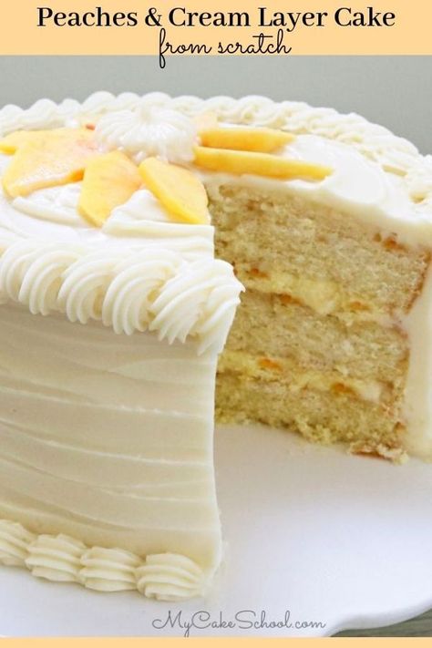 This Moist Peaches and Cream Layer Cake is always a crowd pleaser! Perfect for summer parties! #peachcake #cakerecipes #layercake Peach Cake, Brownie Desserts, Peaches And Cream, Summer Cakes, Oreo Dessert, Orange Creamsicle, Peach Recipe, Dessert Bar, Peaches Cream