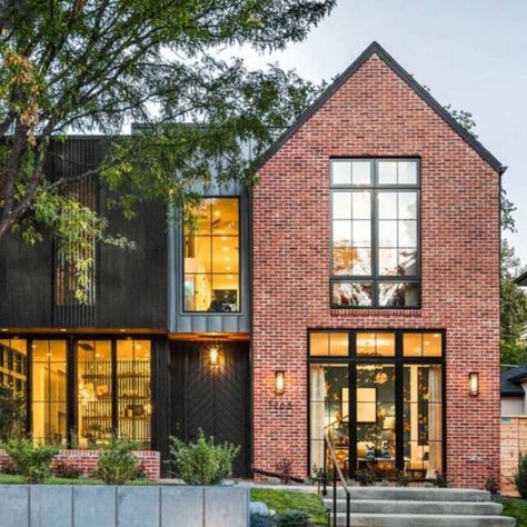 Modern Brick House, Fixer Upper Home, Pink Peppermint, Structural Engineer, Washington Park, Brick Exterior House, Brick And Wood, Exterior Makeover, Home Makeover