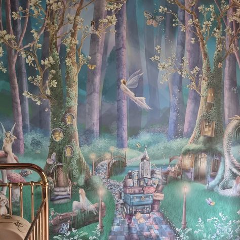 The Secret Garden Nursery, Fairy Forest Wallpaper, Fairy Garden Nursery, Woodland Fairy Nursery, Secret Garden Nursery, Sisters Room, Fairy Nursery, Girls Room Wallpaper, Fairy Theme