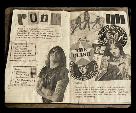 Punk Zine Aesthetic, Alt Scrapbook Ideas, 90s Zine Aesthetic, Punk 90s Aesthetic, Journal Aesthetic Pages, Punk Collage Art, Emo Scrapbook, Cool Zines, Zine Inspo Aesthetic