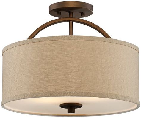 Brushed Bronze Finish Semi-Flush 15" w Ceiling Light Mid Century Modern Ceiling Light, Bronze Ceiling Lights, Bronze Pendant Light, Contemporary Ceiling Light, Flushmount Ceiling Lights, Pendant Fixture, Hallway Lighting, Brushed Bronze, Farmhouse Lighting