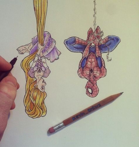 Cute Spider man and rapunzel drawing Spider Man And Rapunzel, Spiderman And Rapunzel, Rupanzel Drawing Pencil, Rapunzel Drawing Easy, Rapunzel Drawing, Spiderman Tattoo, Rapunzel Tower, Gemini Tattoo Designs, Cute Spider