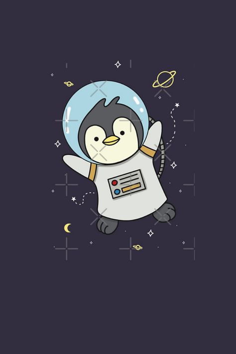 Space baby penguin is ready for new adventures ! This cute little penguin is happy to go to space. Follow him through his journey in space ! Pinguin Wallpapers, Penguin Astronaut, Space Penguin, Animal Astronaut, Penguin Wallpaper, Illustration Space, Ice Bear We Bare Bears, Astronaut Illustration, Happy Penguin