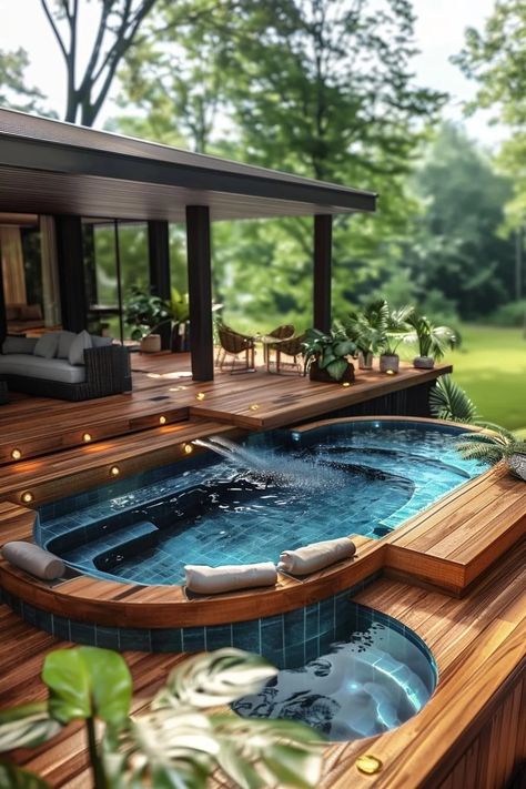 Above Ground Pool Hacks, Tropical Pools, Retro Patio Furniture, Spool Pool, Small Bathroom Decorating Ideas, Small Bathroom Decorating, Minimalist Fall Decor, Lush Landscaping, Outside Pool