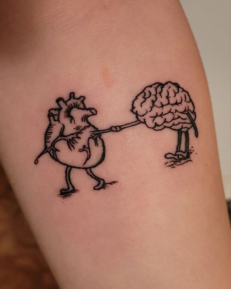 #brain #tatto #love #heart Patch Work Ideas Tattoos Men, Heart And Mind Balance Tattoo, Tattoos For Brokenhearted, Mind Heart Tattoo, Brain Surgery Tattoo, Bizarre Tattoos, Heart Surgery Tattoo, Heart On Sleeve Tattoo, Brain And Heart Tattoo