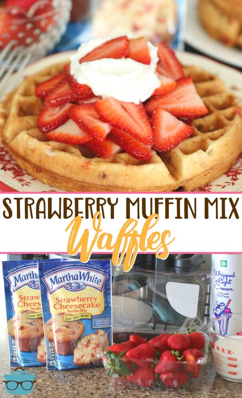 Muffin Mix Waffles, Muffin Mix Recipe, Strawberry Muffin, Martha White, Waffle Iron Recipes, Waffle Maker Recipes, Waffles Easy, Strawberry Waffles, Waffles Recipe