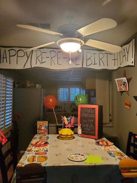 Bobs Burgers Party Theme, Bob's Burgers Birthday Party, Bobs Burgers Party Decorations, Bobs Burgers Birthday Party Ideas, Bobs Burger Party Theme, Burger Themed Birthday Party, Bobs Burger Birthday Party Ideas, Bobs Burgers Party Ideas, Funny Birthday Party Themes