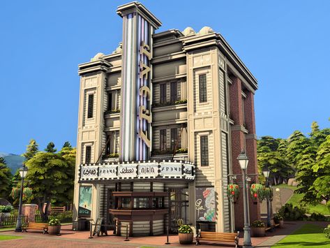 Sims 4 Mall Builds, New Crest Sims 4 Ideas, Gatsby House, 1900s House, Sims4 Ideas, Sims Lots, Sims Memes, Vintage Movie Theater, Theatre Building