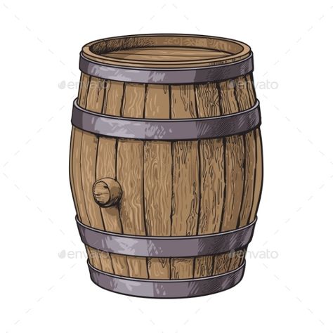 Side View of Sketch Style Standing Wooden Barrel Wine Barrel Art, Drawing Scenery, Beer Barrel, Wooden Barrel, Sketch Style, House Drawing, Landscape Drawings, Wine Barrel, Perfect World