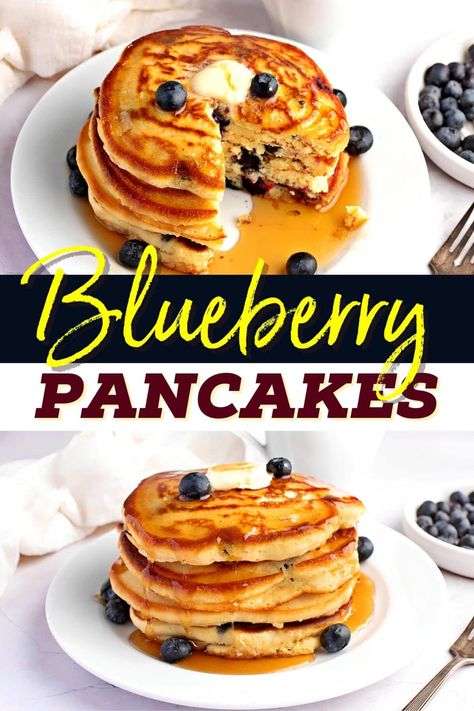 Fluffy Blueberry Pancakes (Easy Recipe) Pancakes With Frozen Blueberries, Pancakes Easy Recipe, Blueberry Pancakes Easy, Healthy Blueberry Pancakes, Fluffy Blueberry Pancakes, Banana Blueberry Pancakes, Blueberry Pancakes Recipe, Blueberry Pancake, Cottage Cheese Pancakes