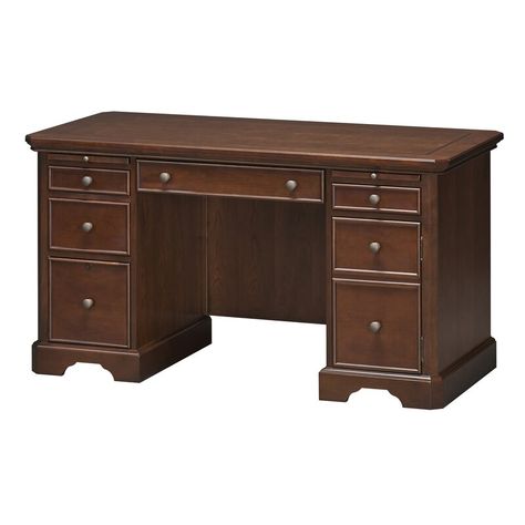 Alcott Hill® Chester Executive Desk & Reviews | Wayfair Vintage Style Office, Wood Executive Desk, Wooden Desks, Hardwood Desk, Office Desk Set, Brown Desk, Long Desk, Beach Office, Desk Wood