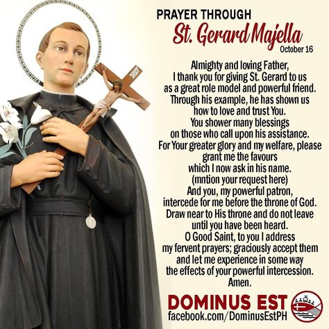 Prayer Through St. Gerard Majella. St. Gerard Majella, pray for us! October 16 | Memorial of St. Gerard Majella #SaintOfTheDay #TheMothersSaint St Gerard Prayer, St Gerard Majella, Saint Gerard, Liturgical Calendar, First Sunday Of Advent, Mighty Warrior, Guardian Angels Prayer, St Gerard, Bible Verses Kjv