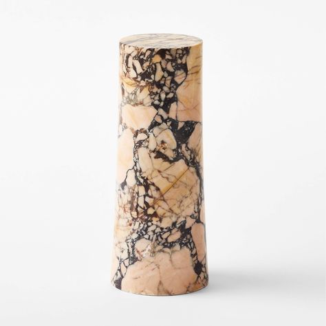 La Paloma Marble Outdoor Drink Table by Ross Cassidy + Reviews | CB2 Marble Drink, Beautiful Drink, Warm Background, Marble Cocktail Table, Mexican Cocktails, White Marble Side Table, Travertine Outdoor, Marble Pedestal, Marble Carving