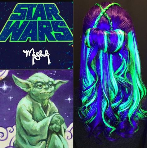 Glow-in-the-Dark Rainbow Hair Is Now a Thing Brooke Hairstyles, Dark Pastel Colors, Star Wars Hair, Dark Pastel, Rainbow Eyeshadow, Fringe Hair, Glow Hair, Dark Rainbow, Rainbow Hair Color