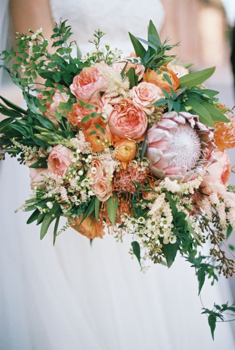 Protea Photography, Coral Wedding Bouquet, Clementine Wedding, Protea Bouquet, Wildflower Wedding Bouquet, Tandem Bicycle, Thanksgiving Inspiration, Coral Wedding, Wildflower Bouquet