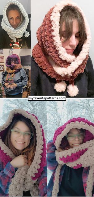 Super Simple Crochet Hooded Scarf Pattern Premier Parfait Chunky Yarn Crochet Patterns, Crochet Scoodie Pattern, Crochet Hooded Scarf Pattern Free, Scoodie Crochet, Easy Crochet Patterns For Beginners, Crochet Hooded Scarf Pattern, Chunky Yarn Crochet Pattern, Beginner Crochet Patterns, Hooded Scarf Pattern